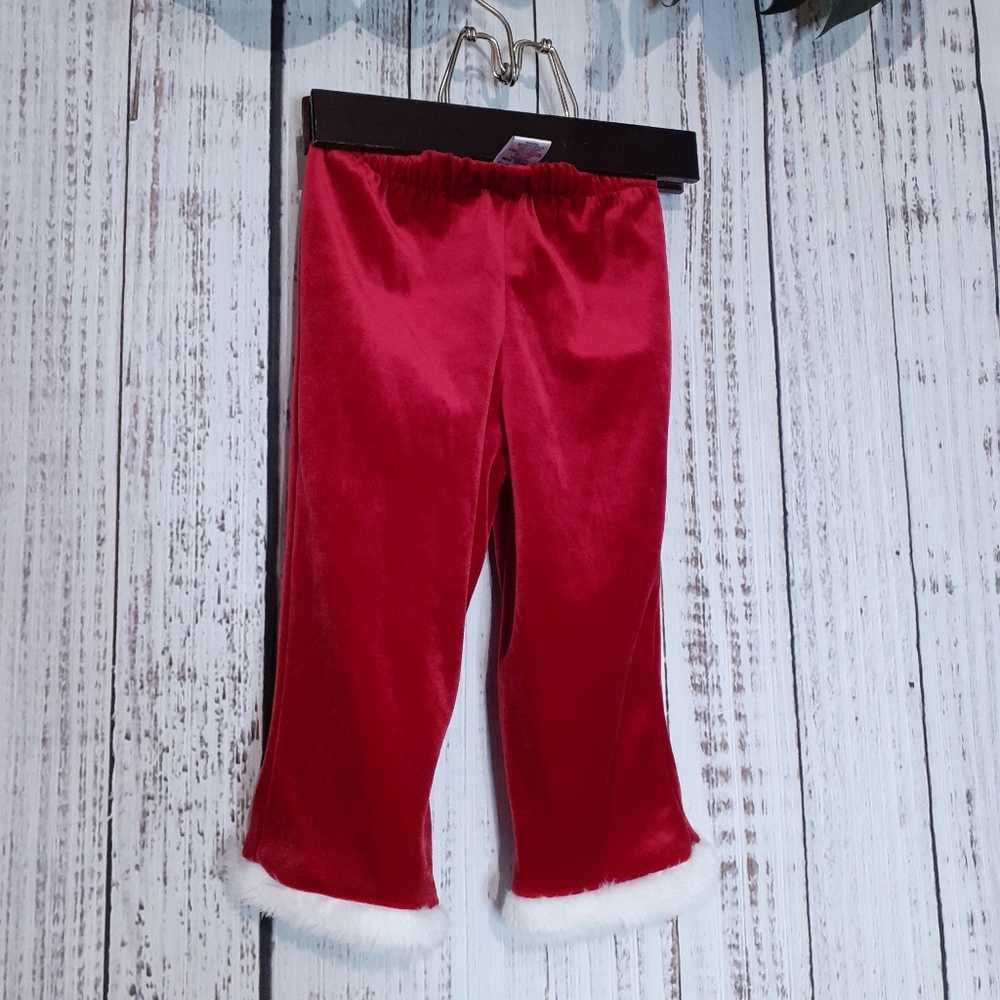 Winter wonderland jolly Santa Claus red velvet flare pants w/ fur trim - Picture 5 of 6